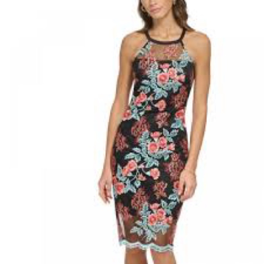 GUESS EMBROIDERED MESH  CAGE  BACK DRESS